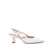 Slingback Sposa in liz bianco con tacco rocchetto.