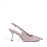 Slingback in micro glitter cipria.