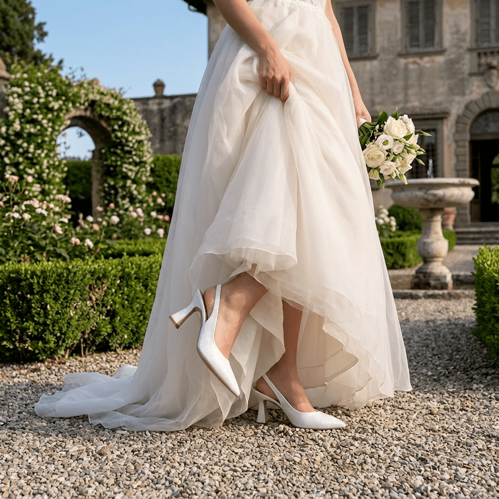 Slingback Sposa in mini glitter bianco. - TreemmeCreazioni