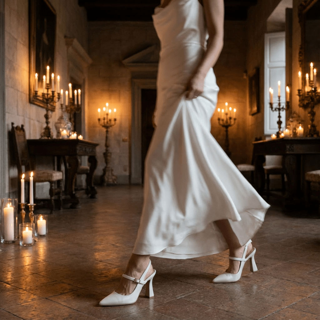 Slingback Sposa in perlato avorio con cinturino. - TreemmeCreazioni