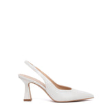 Slingback Sposa in perlato avorio con tacco a clessidra.