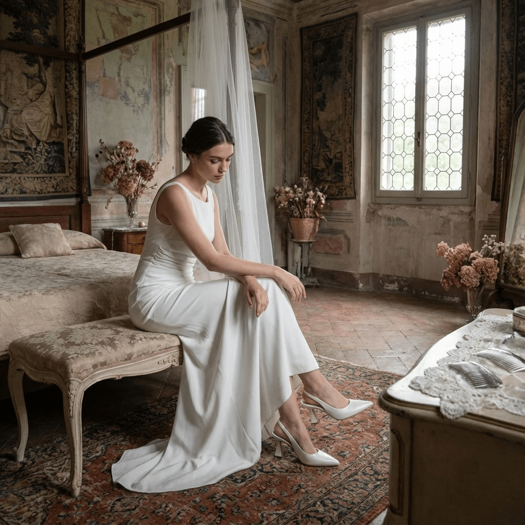 Slingback Sposa in perlato avorio con tacco a clessidra. - TreemmeCreazioni