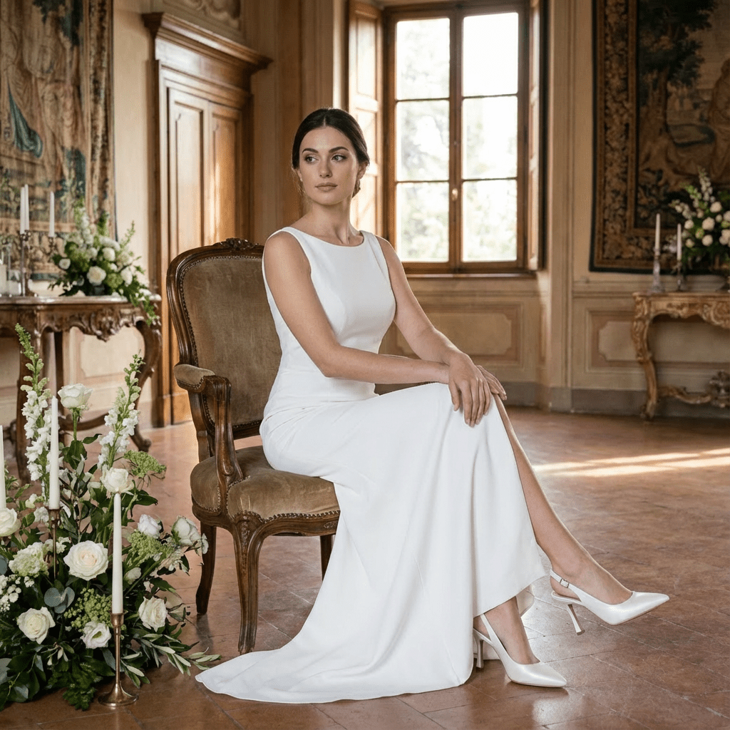 Slingback Sposa in perlato avorio con tacco. - TreemmeCreazioni