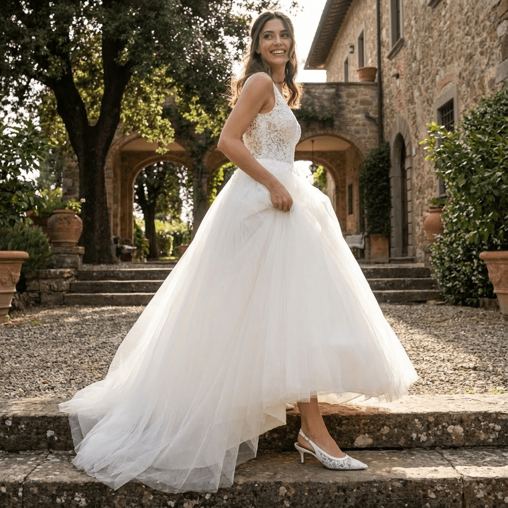 Slingback Sposa in pizzo bianco. - TreemmeCreazioni