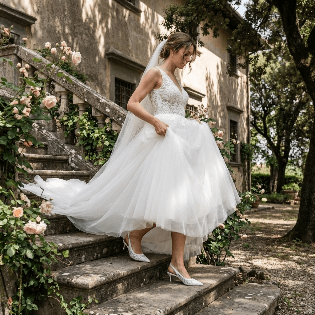 Slingback Sposa in pizzo bianco. - TreemmeCreazioni