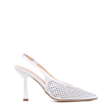 Slingback Sposa in satin bianco e micro cristalli.
