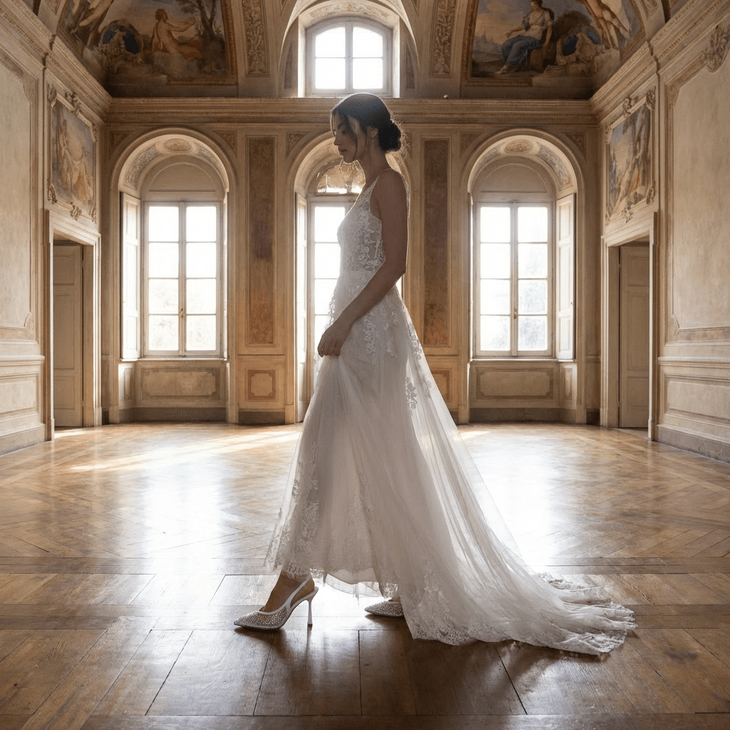 Slingback Sposa in satin bianco e micro cristalli. - TreemmeCreazioni