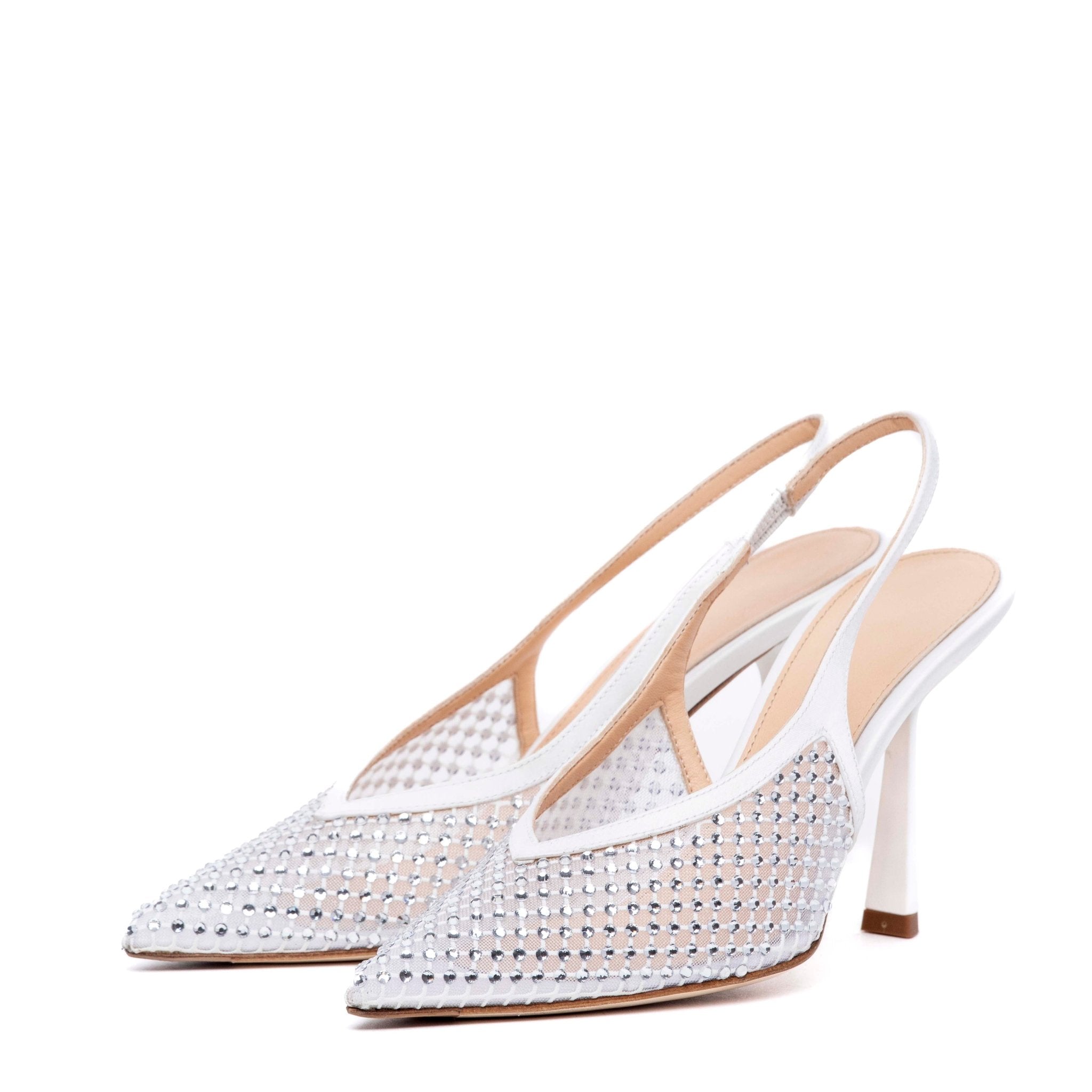 Slingback Sposa in satin bianco e micro cristalli. - TreemmeCreazioni