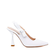 Slingback Sposa in tessuto glitterato bianco con fiocco. - TreemmeCreazioni