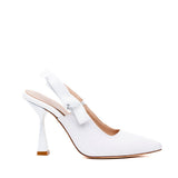 Slingback Sposa in tessuto glitterato bianco con fiocco.