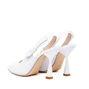 Slingback Sposa in tessuto glitterato bianco con fiocco. - TreemmeCreazioni