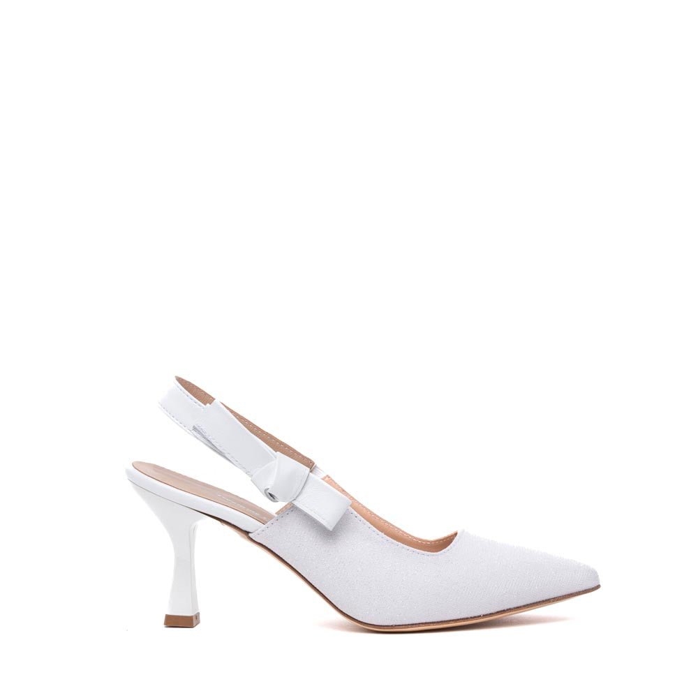 Slingback Sposa in tessuto glitterato bianco con fiocco. - TreemmeCreazioni