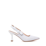 Slingback Sposa in tessuto glitterato bianco con fiocco. - TreemmeCreazioni