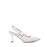 Slingback Sposa in tessuto glitterato bianco con fiocco.