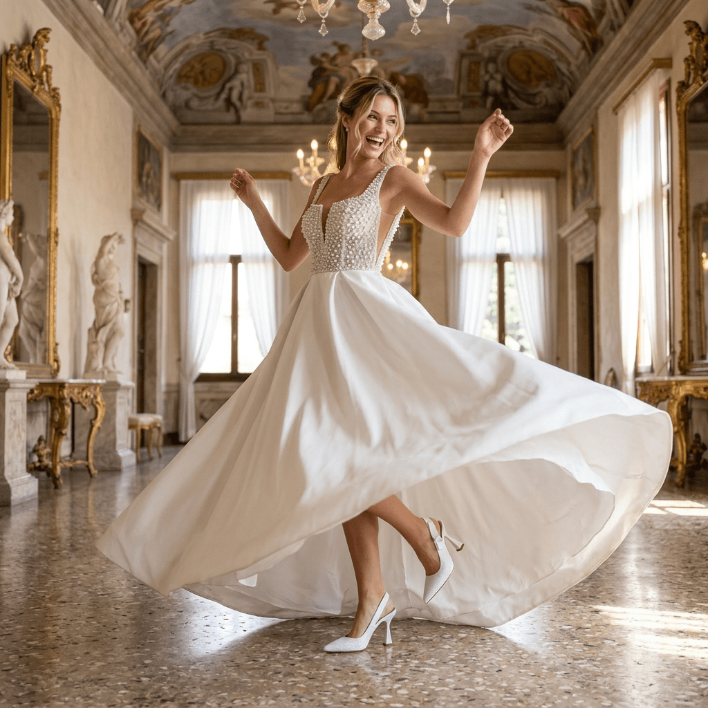 Slingback Sposa in tessuto glitterato bianco con fiocco. - TreemmeCreazioni