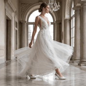 Slingback Sposa in tessuto glitterato bianco con fiocco. - TreemmeCreazioni