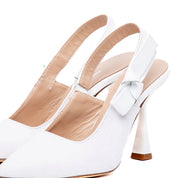 Slingback Sposa in tessuto glitterato bianco con fiocco. - TreemmeCreazioni