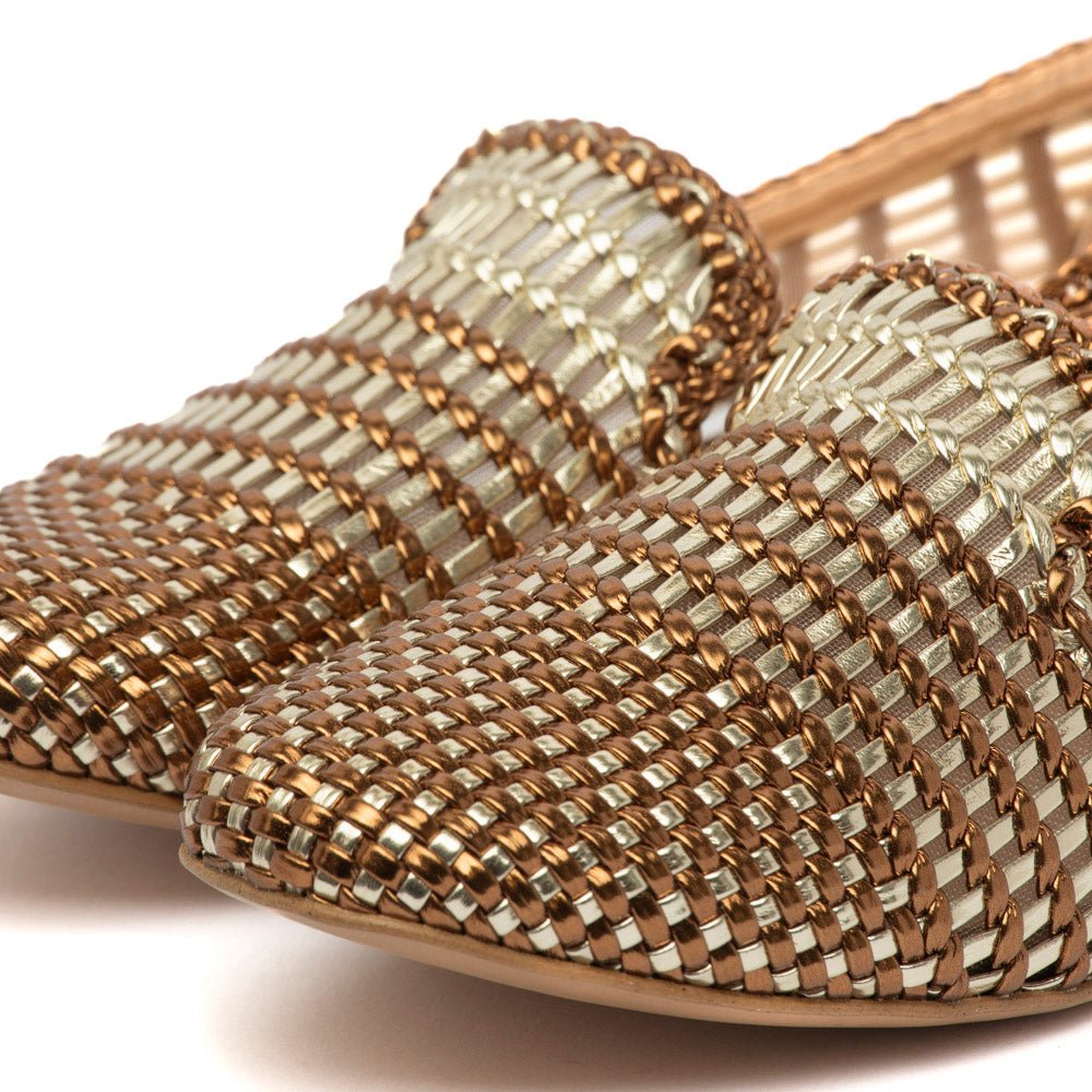 Slipper in liz intrecciato bronzo e platino - TreemmeCreazioni