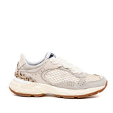 Sneakers fondo volume in camoscio e rete strass.