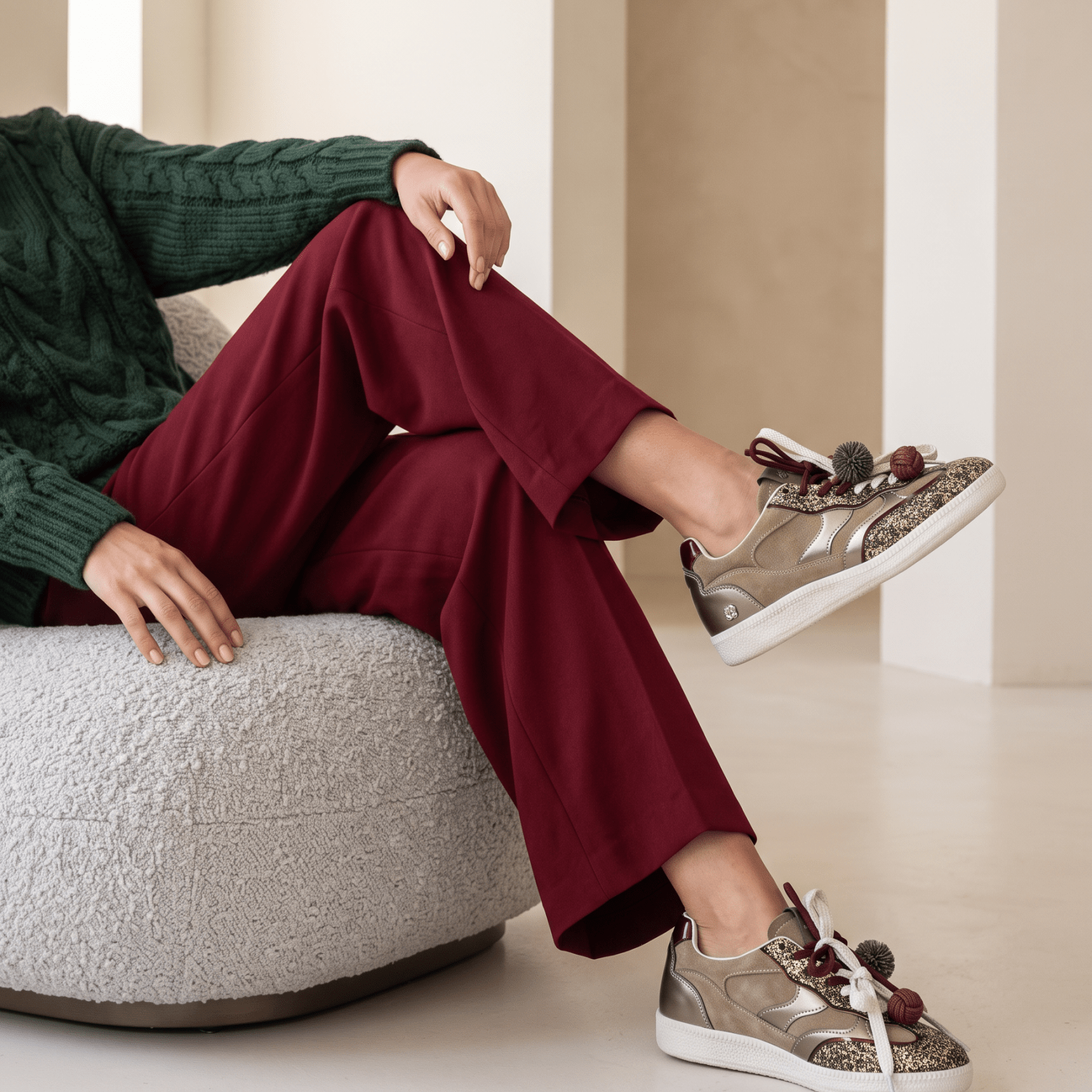 Sneakers in camoscio taupe e glitter bronzo. - TreemmeCreazioni