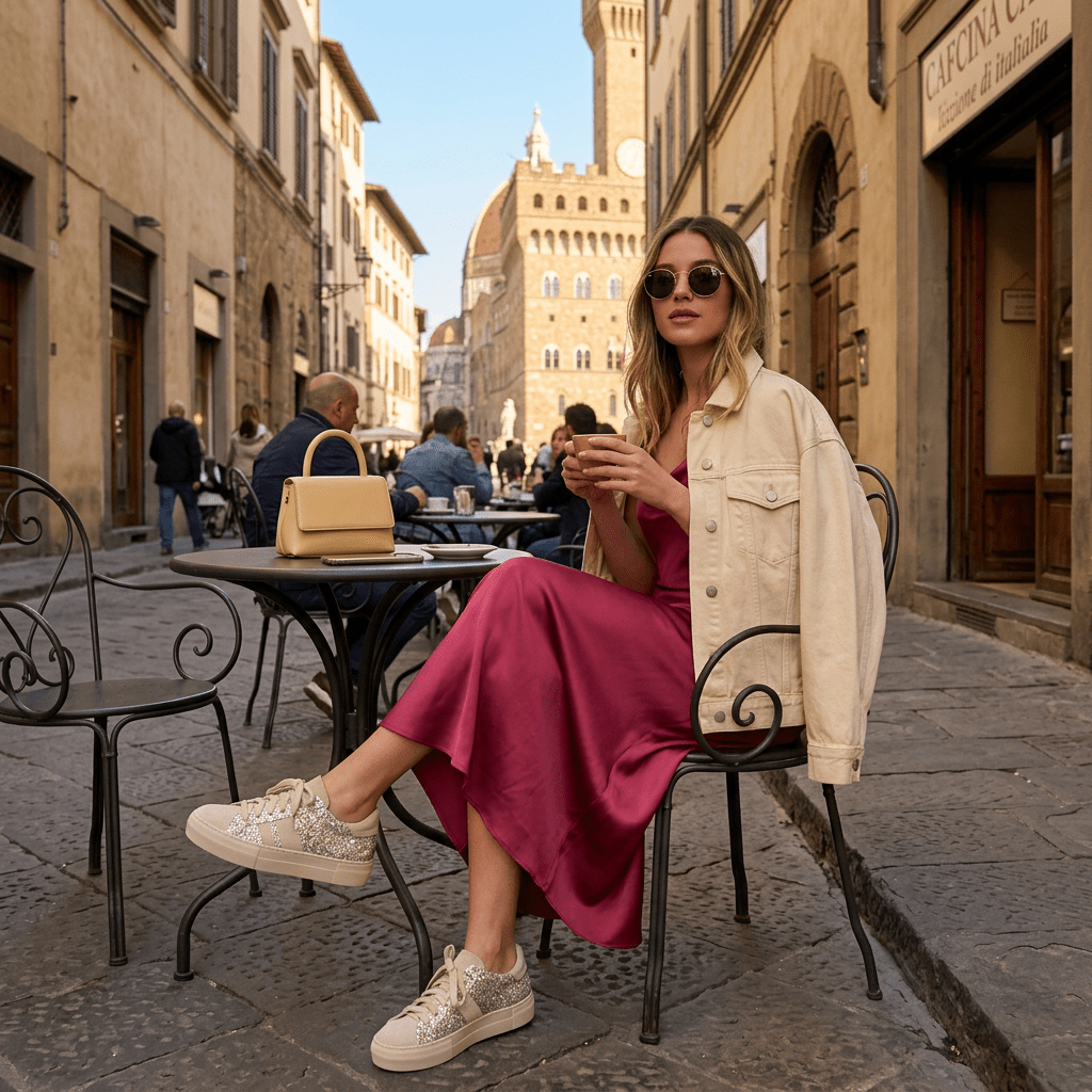 Sneakers in glitterone rosa e camoscio beige - TreemmeCreazioni