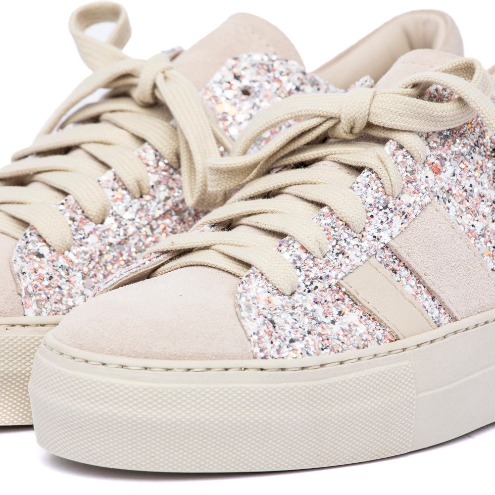 Sneakers in glitterone rosa e camoscio beige - TreemmeCreazioni