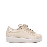 Sneakers in pelle greige con fondo volume.