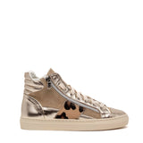 Sneakers in pelle laminata e cavallino.