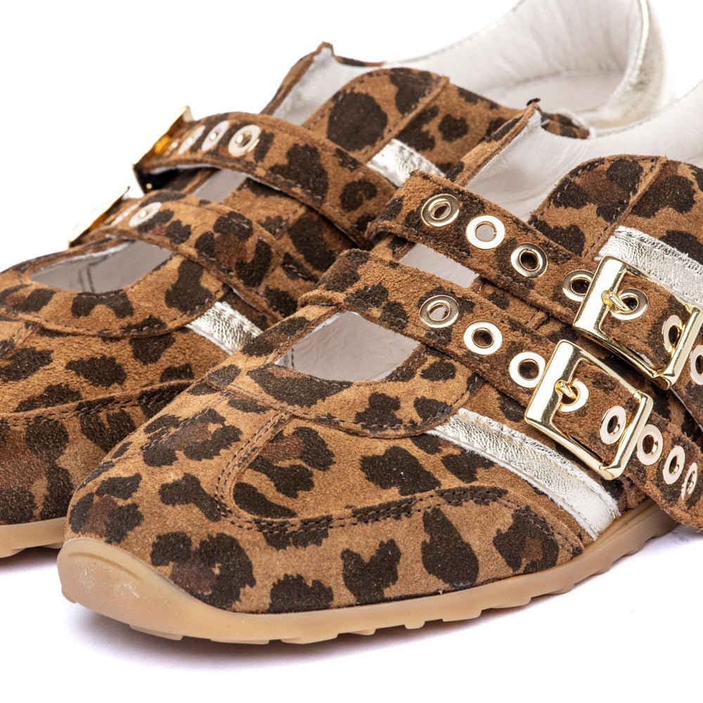 Sneakers Mary Jane in camoscio leopardato cuoio - TreemmeCreazioni