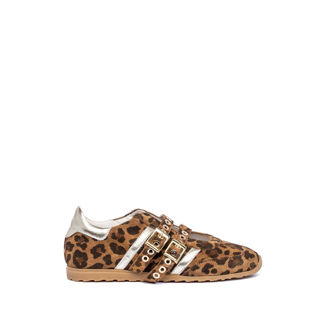 Sneakers Mary Jane in camoscio leopardato cuoio - TreemmeCreazioni