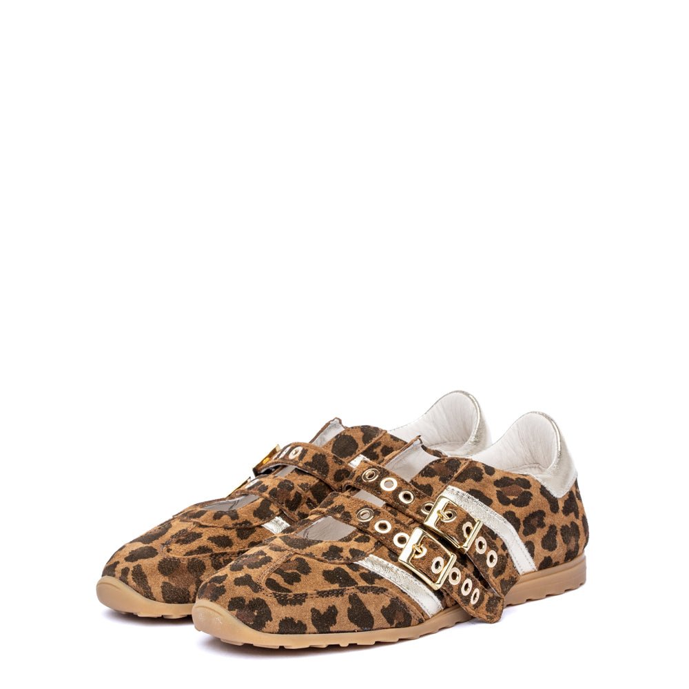 Sneakers Mary Jane in camoscio leopardato cuoio - TreemmeCreazioni