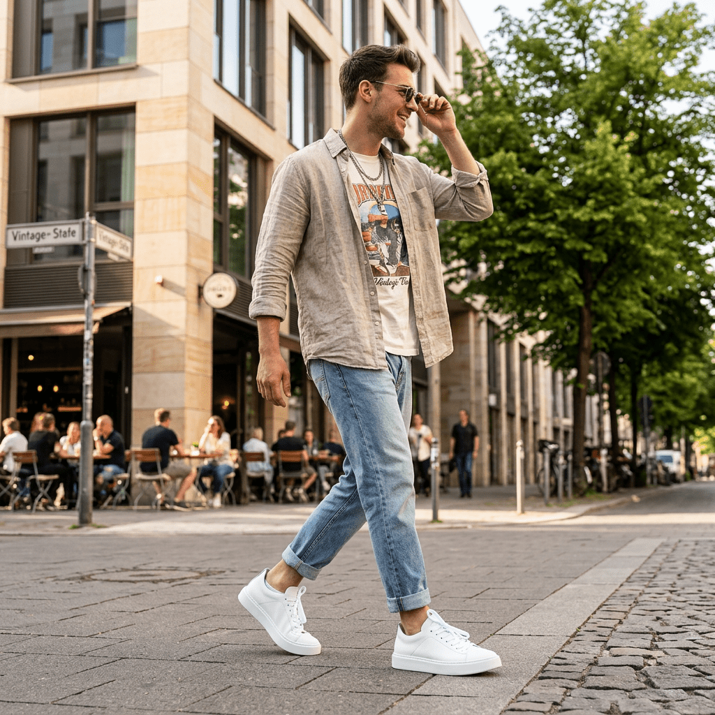 Sneakers uomo in pelle bianca - TreemmeCreazioni