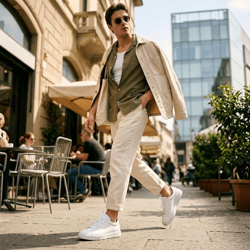 Sneakers uomo in pelle bianca - TreemmeCreazioni