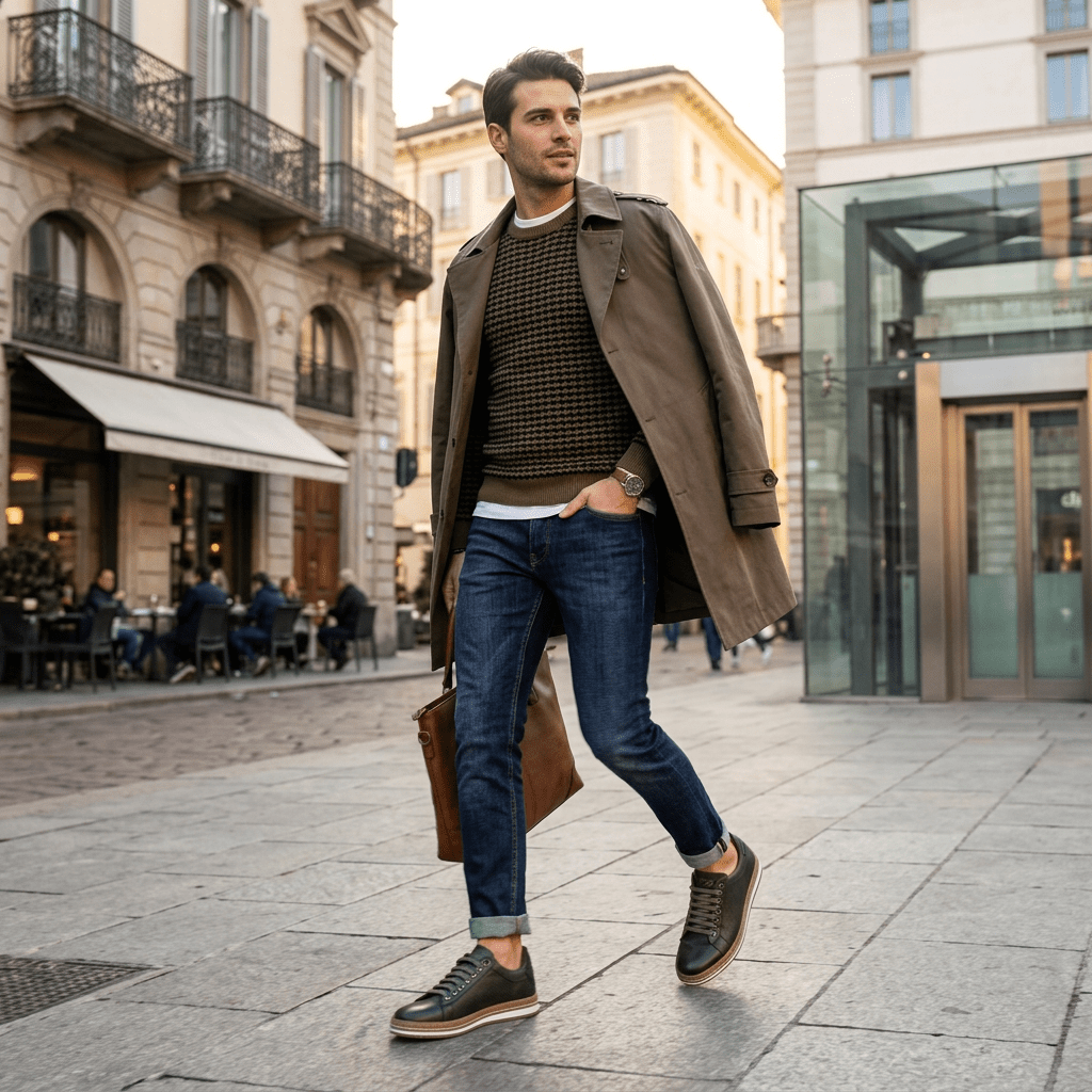 Sneakers uomo in pelle traforata verde bosco - TreemmeCreazioni