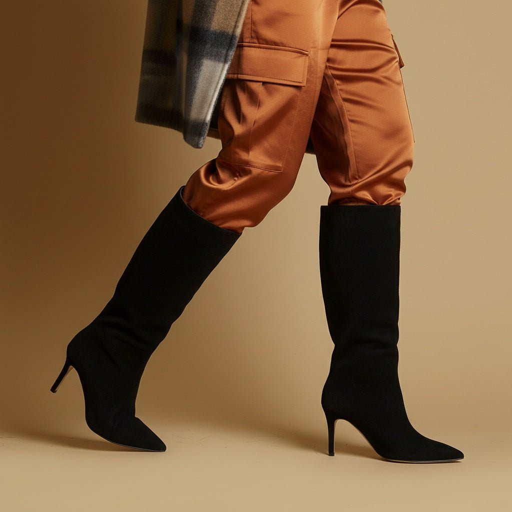 Stivale alto in camoscio con tacco. - TreemmeCreazioni