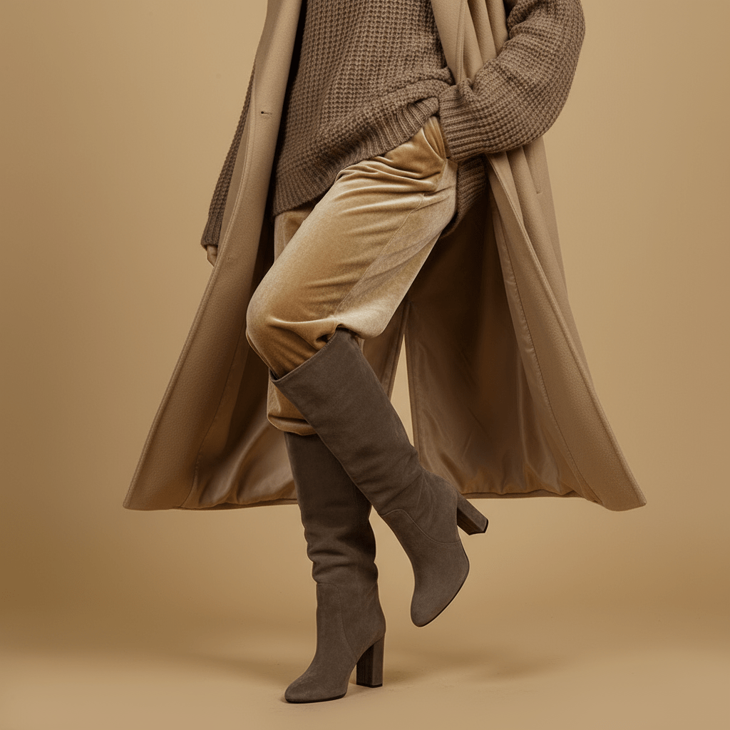 Stivale alto in pelle scamosciata color radice. - TreemmeCreazioni