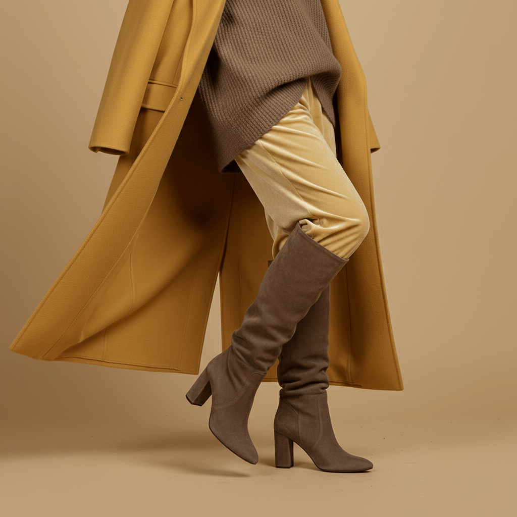 Stivale alto in pelle scamosciata color radice. - TreemmeCreazioni