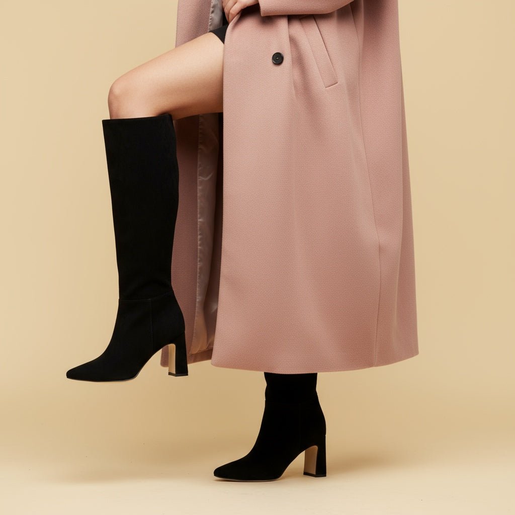 Stivale alto in pelle scamosciata con tacco. - TreemmeCreazioni