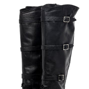 Stivale alto in vitello nero con fibbie. - TreemmeCreazioni