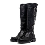 Stivale alto in vitello nero con fibbie. - TreemmeCreazioni