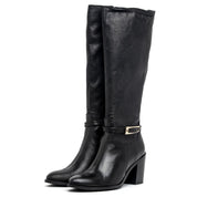 Stivale in pelle nero con tacco largo. - TreemmeCreazioni