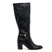 Stivale in pelle nero con tacco largo. - TreemmeCreazioni