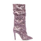 Stivale Madonna in micro paillettes rosa