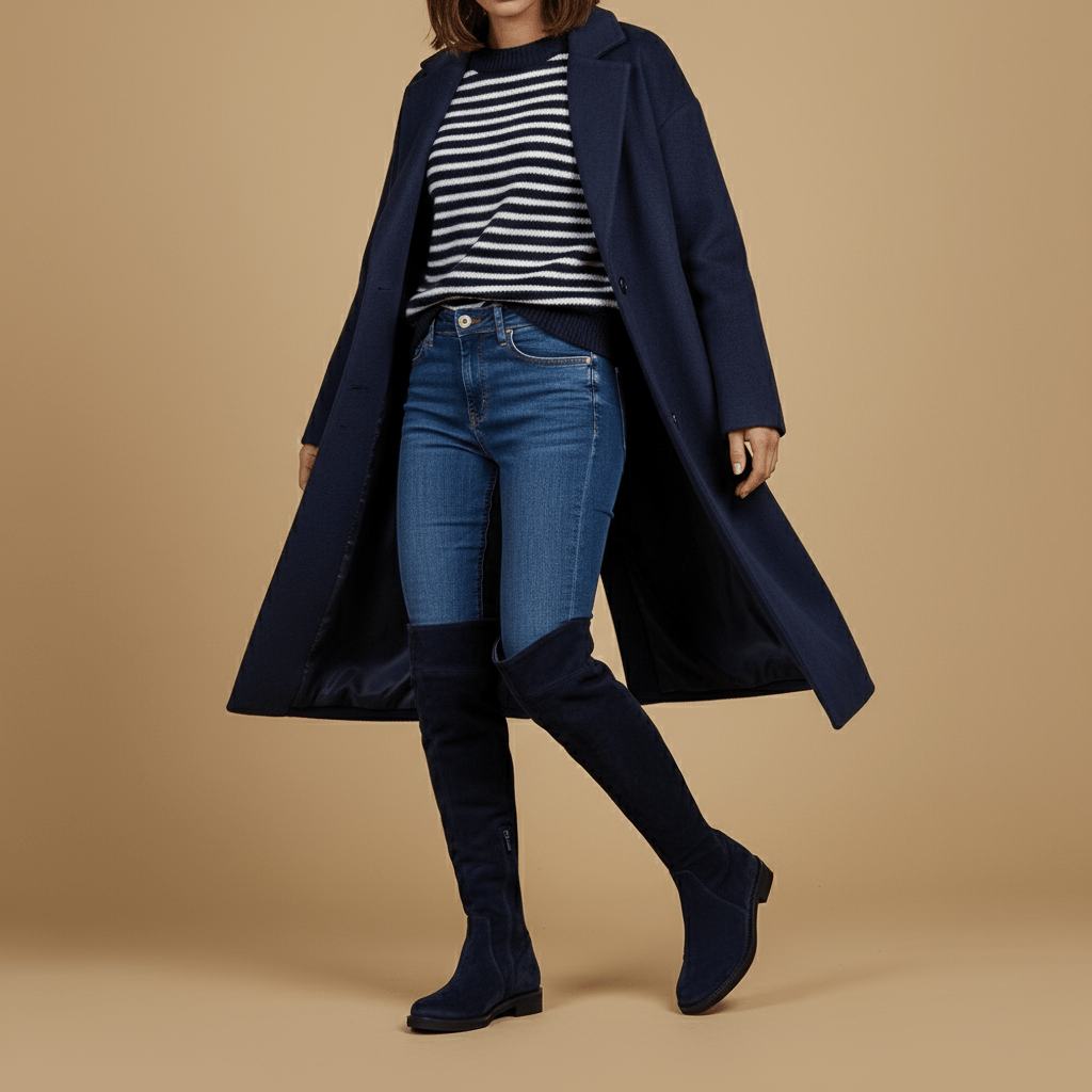 Stivale sopra ginocchio in camoscio blu. - TreemmeCreazioni