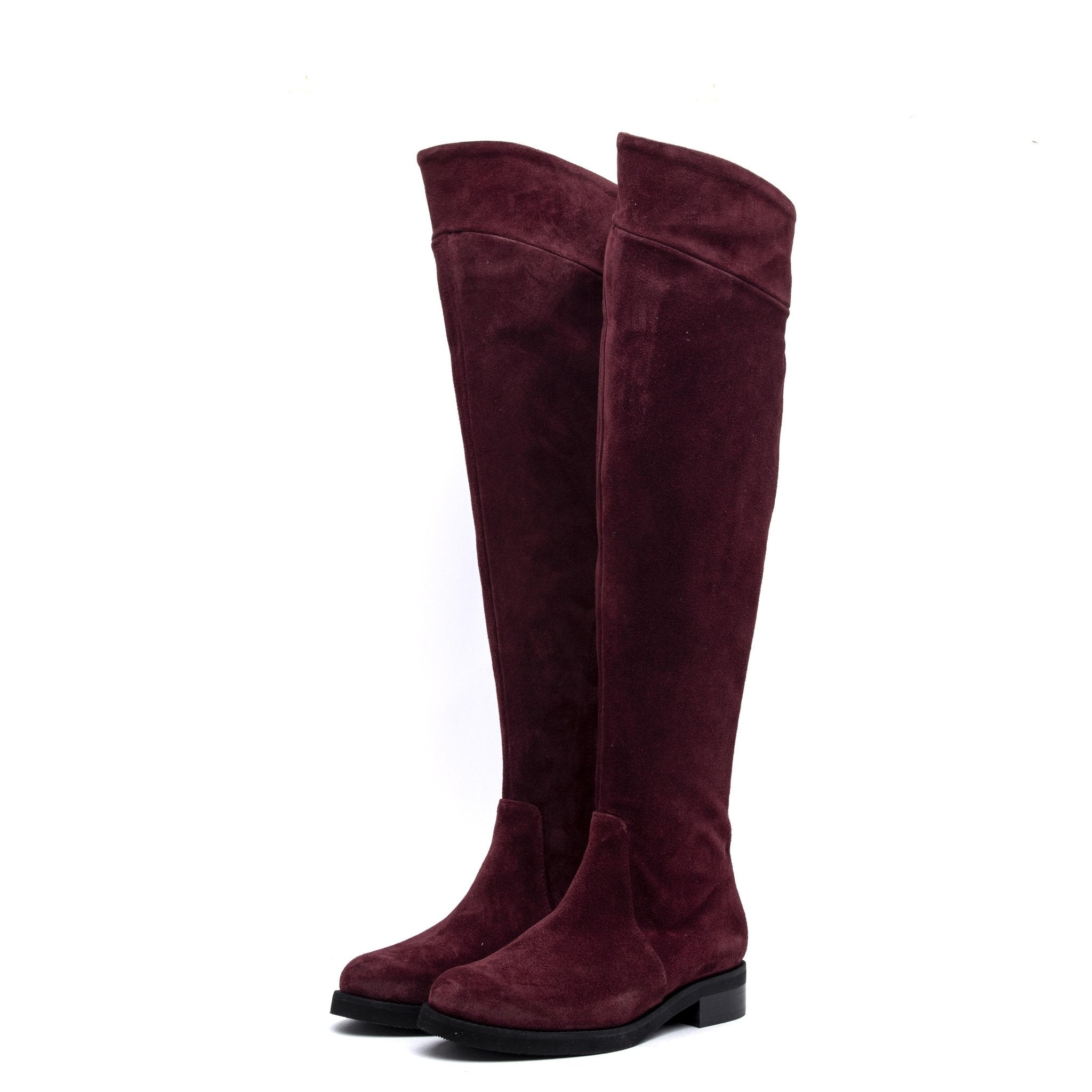 Stivale sopra ginocchio in camoscio bordeaux. - TreemmeCreazioni
