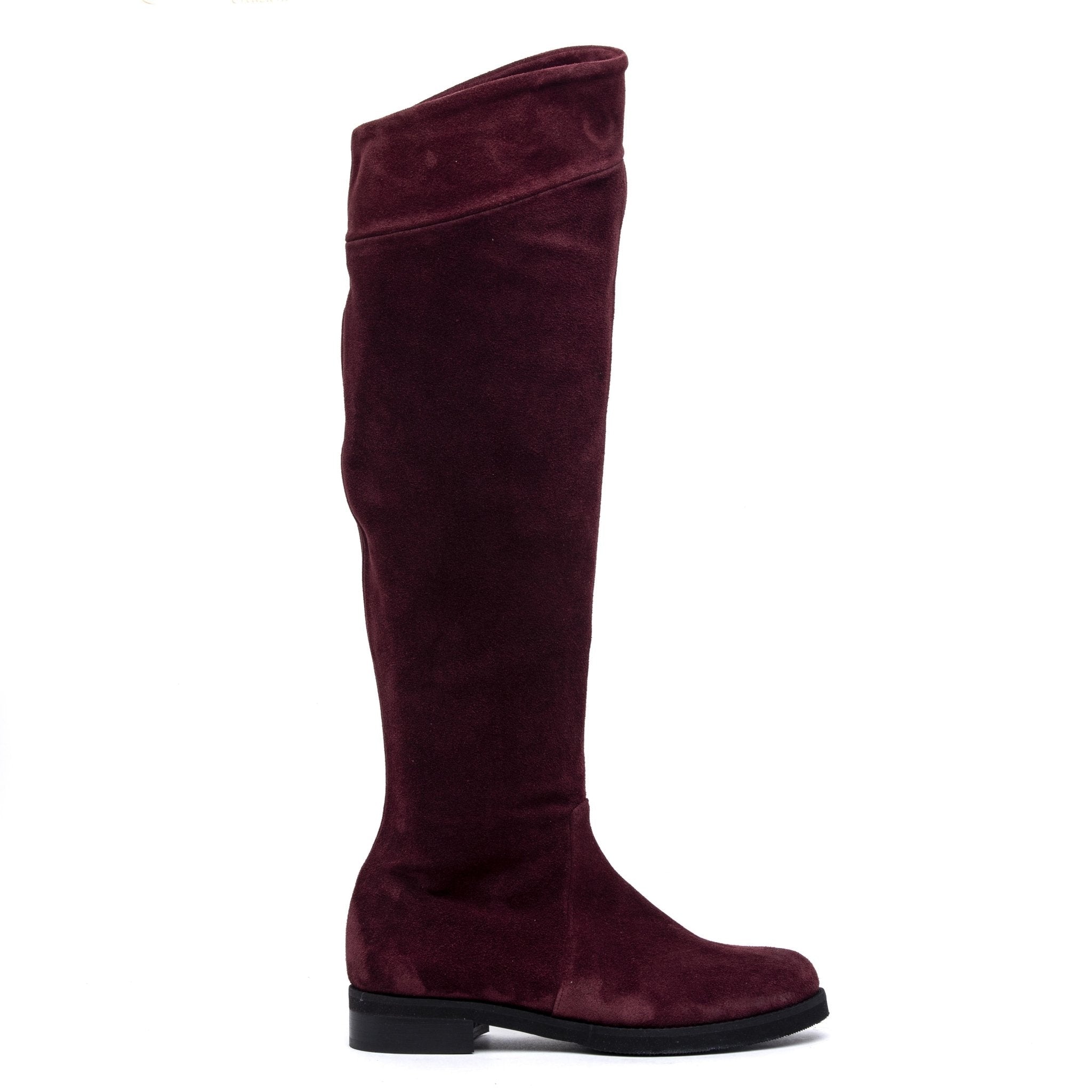 Stivale sopra ginocchio in camoscio bordeaux. - TreemmeCreazioni