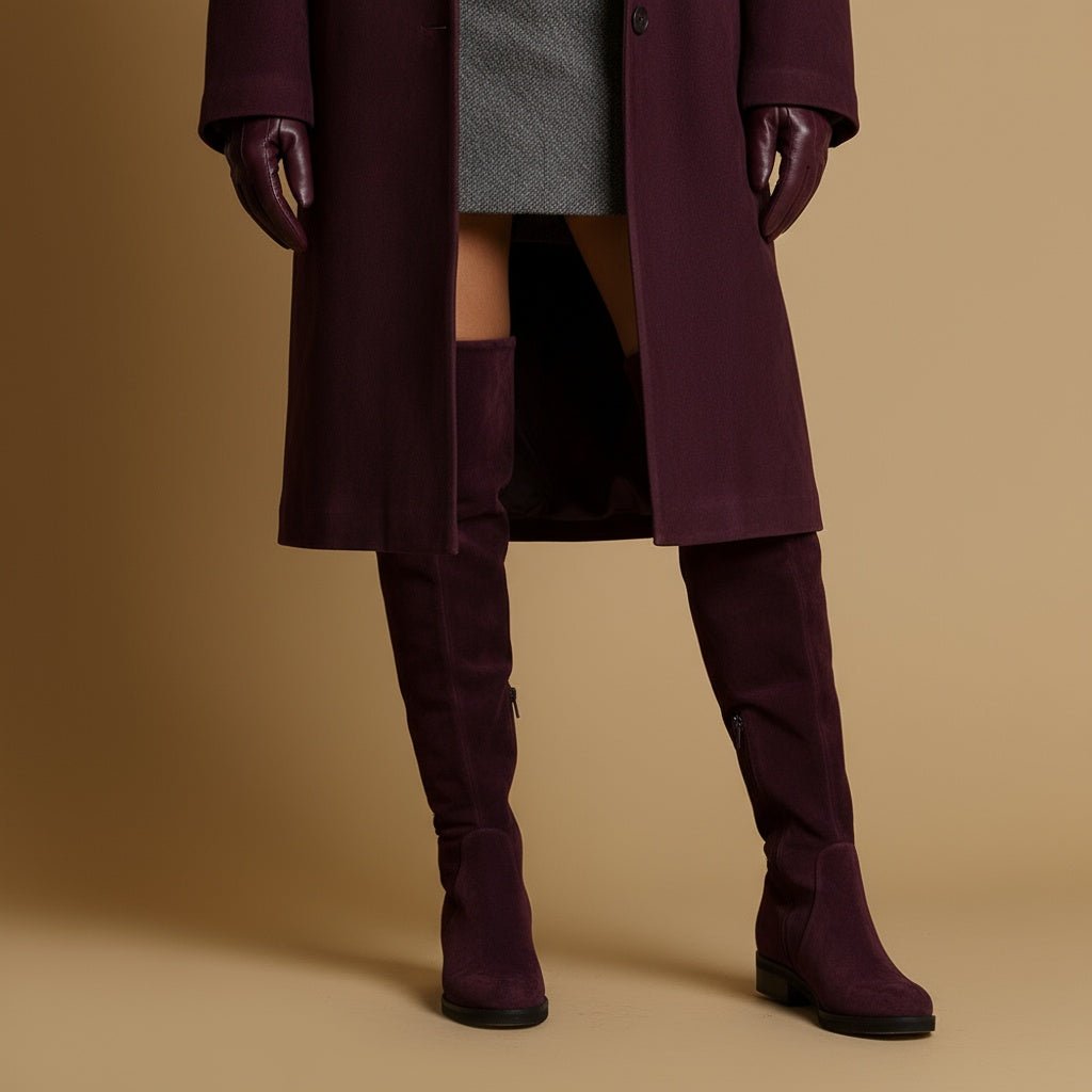 Stivale sopra ginocchio in camoscio bordeaux. - TreemmeCreazioni