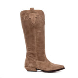 Stivale texano in pelle scamosciata taupe.