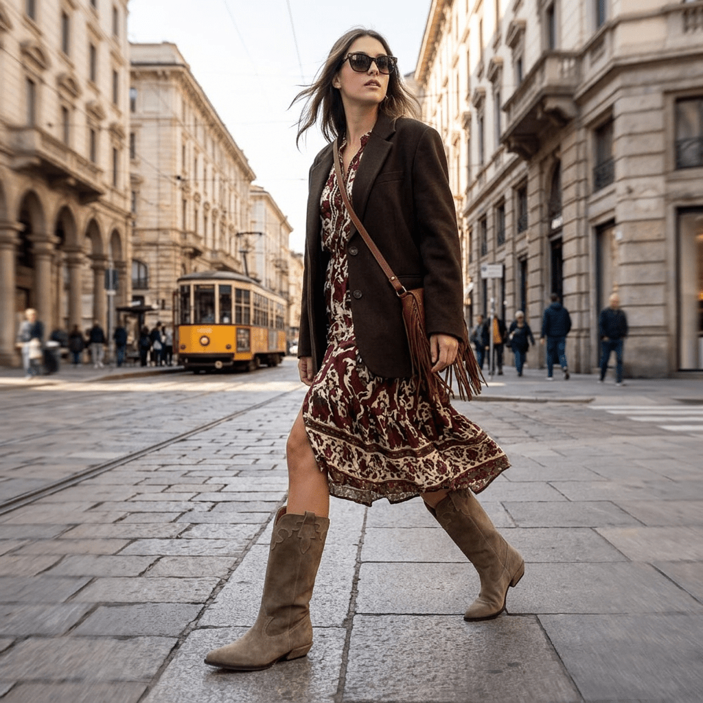 Stivale texano in pelle scamosciata taupe. - TreemmeCreazioni