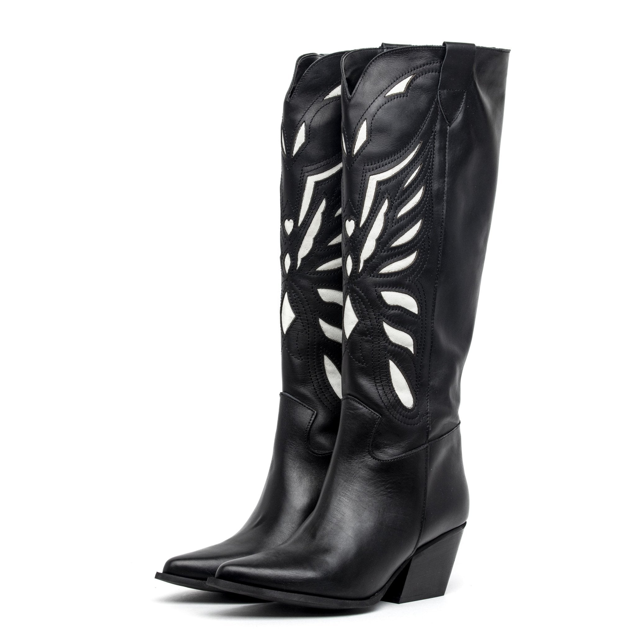 Stivale texano in vitello bicolore bianco/nero. - TreemmeCreazioni